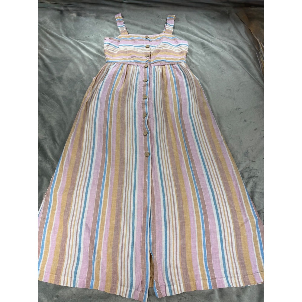 C&C California 100% Linen Striped Maxi Dress SZ 4 Coastal Beach Vacation